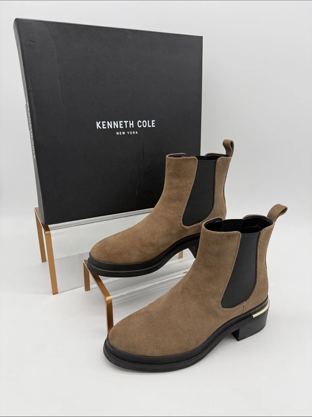 Kenneth Cole Lina 2.0 Chelsea Suede Ankle Boots Dark Taupe